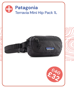 Patagonia Terravia Mini Hip Pack 1L - Black. Reduced from £40 to £32.
