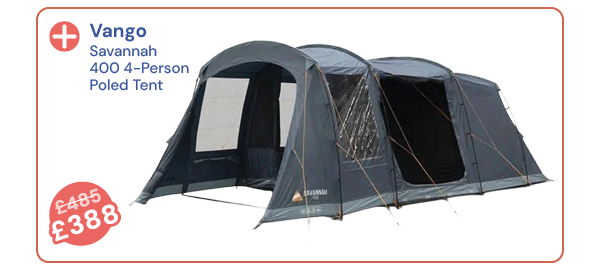 Vango Savannah 400 4-Person Poled Tent - Blue. Reduced from £485 to £388.