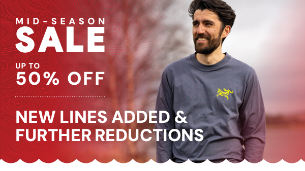 MID-SEASON SALE: UP TO 50% OFF. NEW LINES ADDED AND FURTHER REDUCTIONS. A man wears Arc'teryx Men's Kragg SL Cotton Bird Tile Long-Sleeve Shirt in DK Stratus / Euphoria