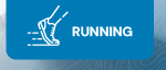 RUNNING. A white graphic of a running boot against a blue button.