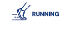 RUNNING. A white graphic of a running boot against a white button.