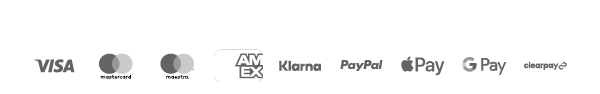 We accept Visa, mastercard, maestro, AmEx, Klarna, PayPal, Apple Pay, Google Pay and Clearpay.