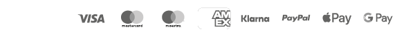We accept Visa, mastercard, maestro, AmEx, Klarna, PayPal, Apple Pay & Google Pay