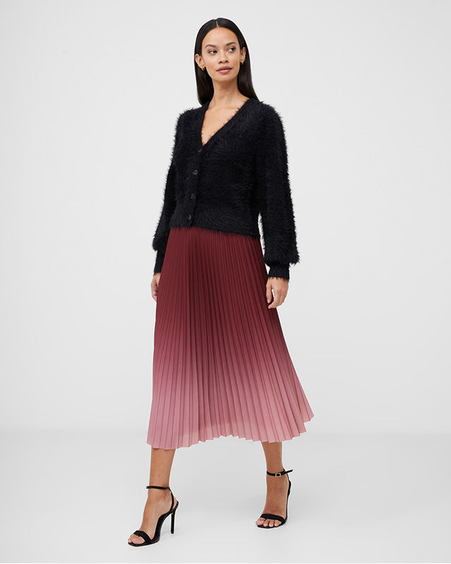 Sunburst Crepe Pleat Midi Skirt