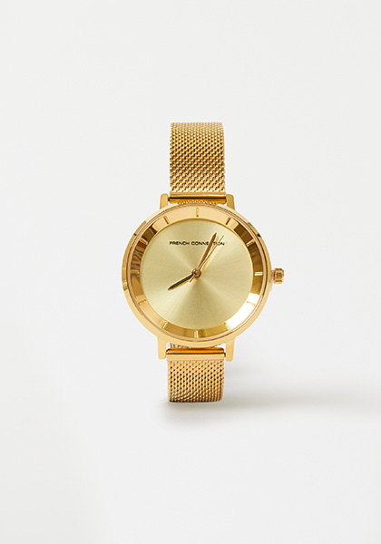 Gold Tone Mesh Bracelet Watch with Champagne Dial