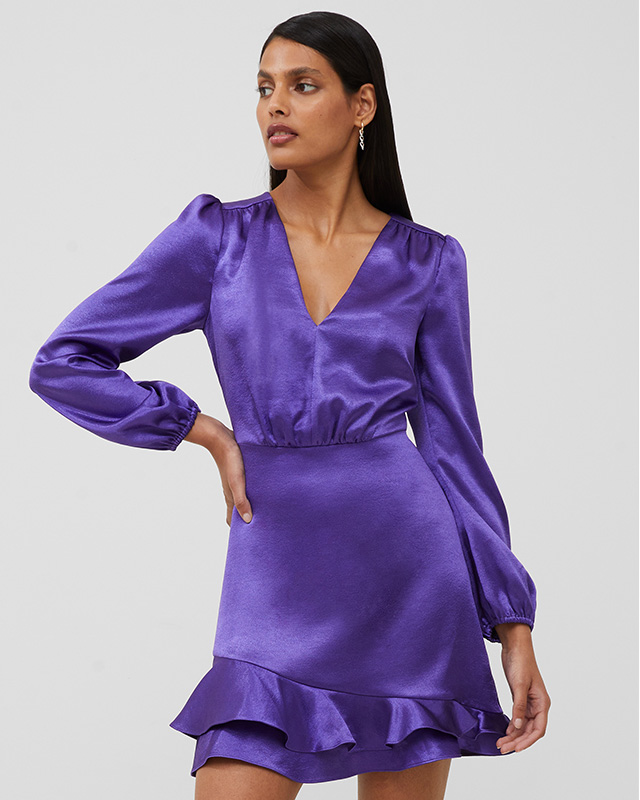 Denney Satin V-Neck Mini Dress