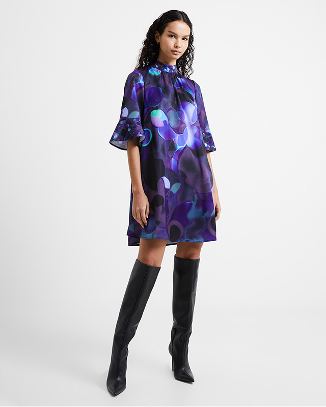 Eva Harlow Recycled Satin Fluted Sleeve Mini Dress