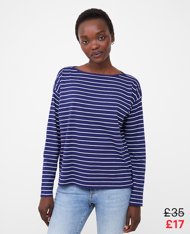 Boat Neck Breton Stripe Long Sleeve Top