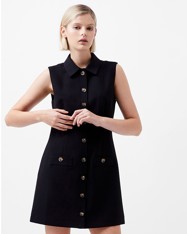 Azra Twill Sleeveless Button Mini Dress