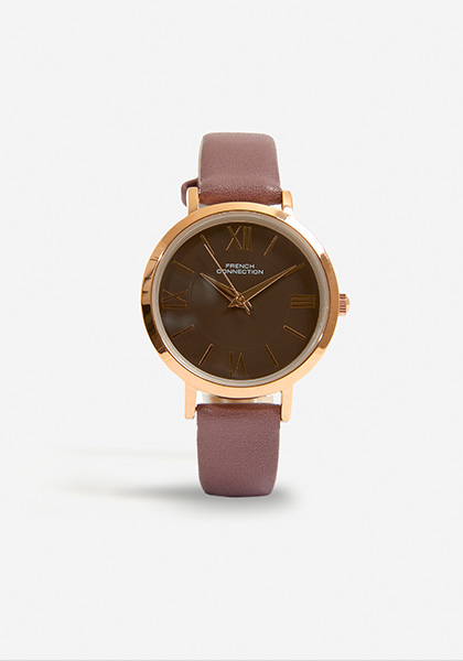 Brown Leather Strap Watch with Brown Dial