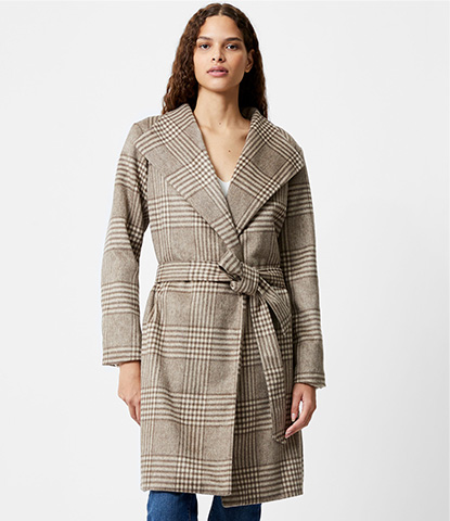 Check Belted Wrap Coat