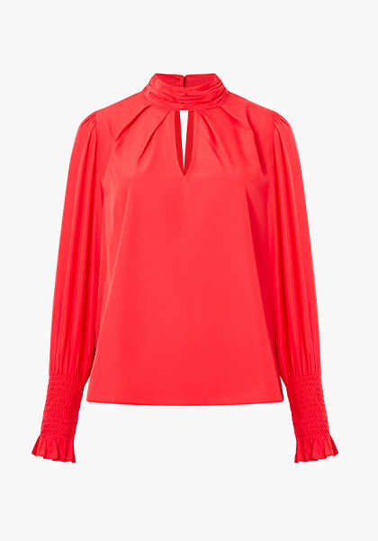 Crepe Light Keyhole Long Sleeve Blouse