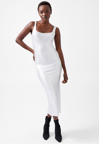 Vista Ribbed Foil Coated Midi Dress