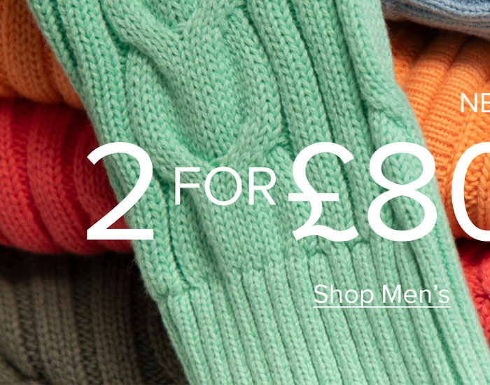 2 for £80 mix & match on cable knitwear