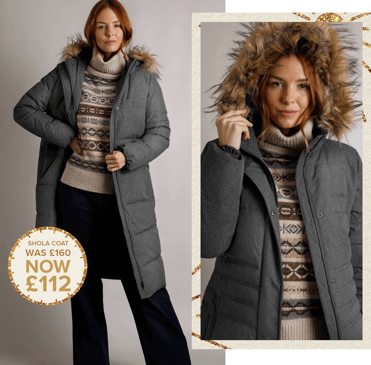 Shola Houndstooth Padded Longline Coat
