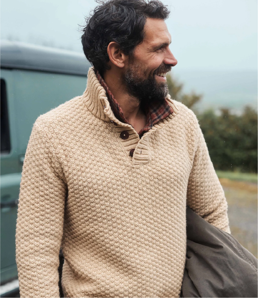 Aden Button Neck Jumper Stone