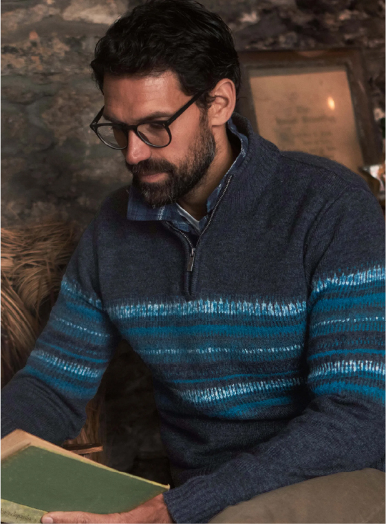 Bertie Fair Isle 1/4 Zip Jumper Navy