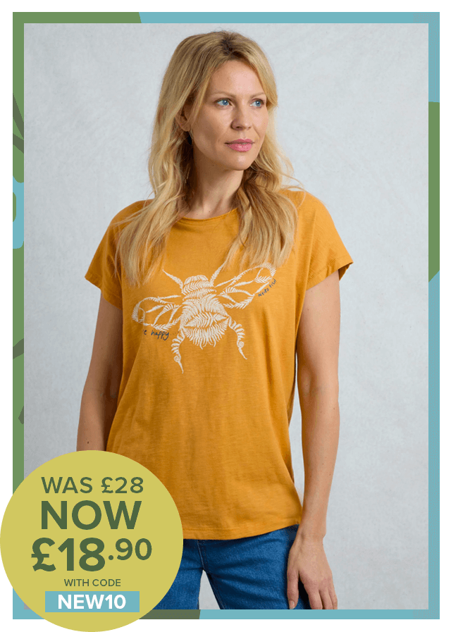 Fern Bee Organic Cotton Front Print Graphic T-Shirt