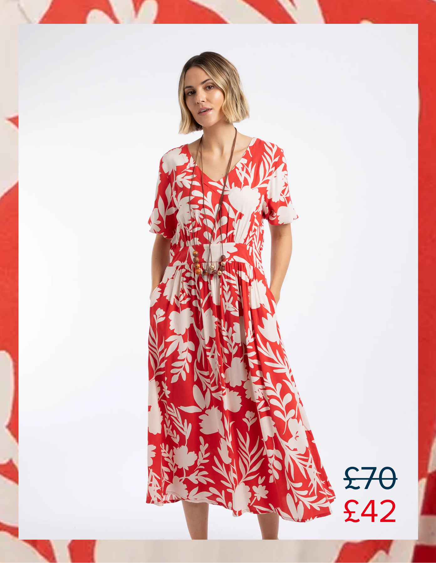 Dilsha Printed Midi Dress Radical Red
