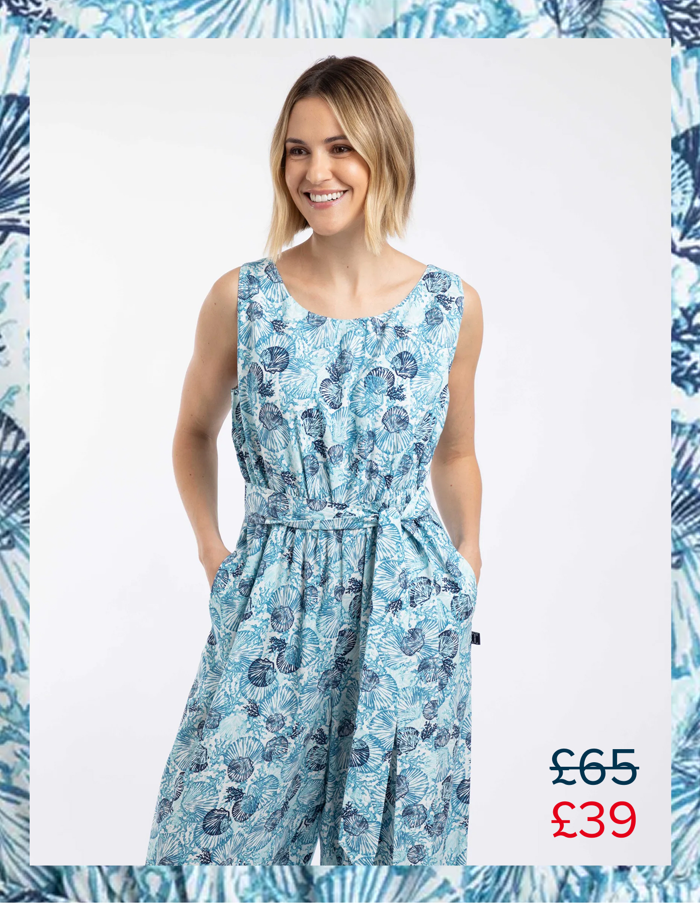 Nalani Printed Viscose Jumpsuit Ocean Blue
