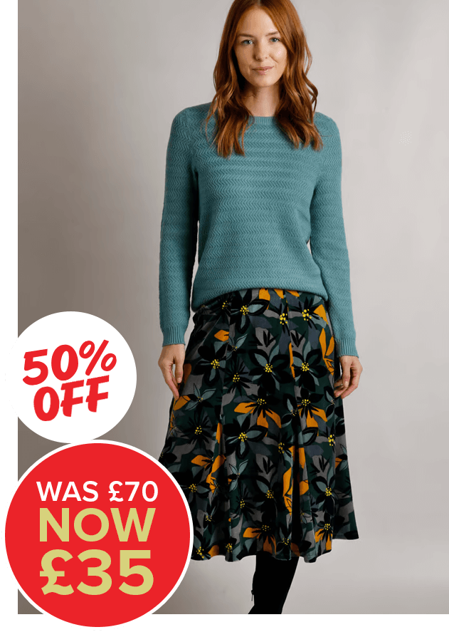 Kezia Eco Printed Velvet Godet Midi Skirt Ivy
