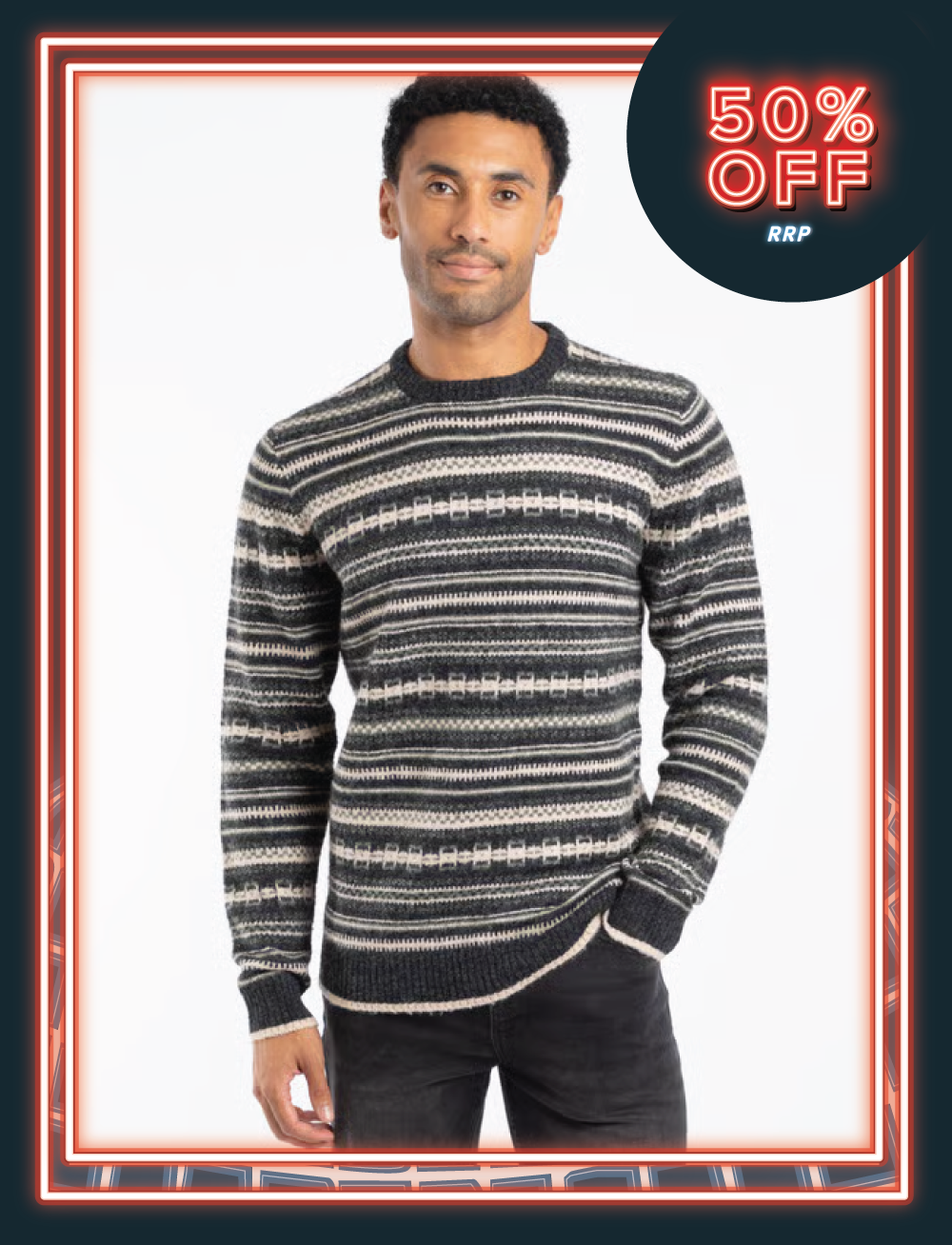 Fastolf Fair Isle Crew Neck Jumper Black