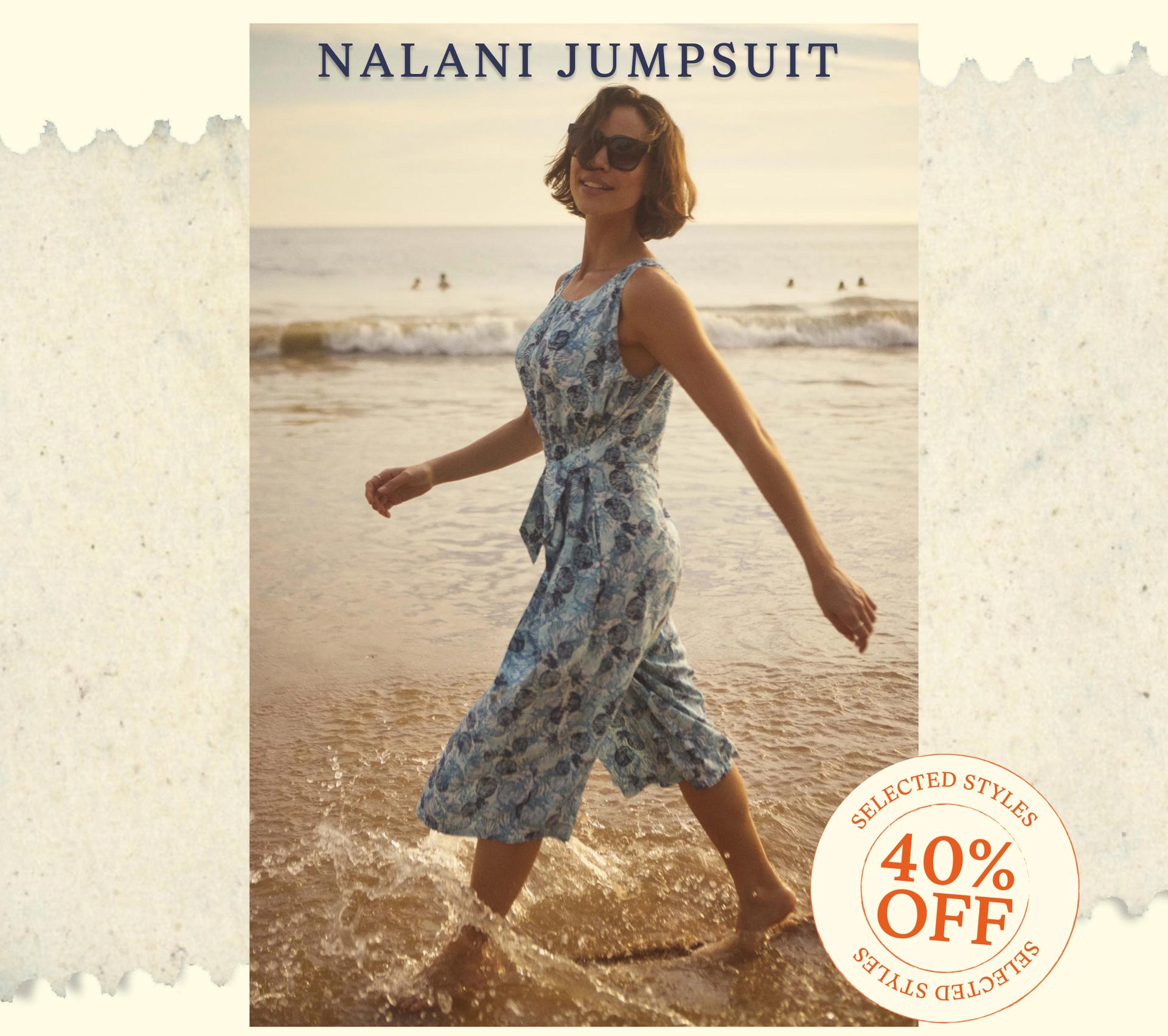 Nalani Printed Viscose Jumpsuit Ocean Blue