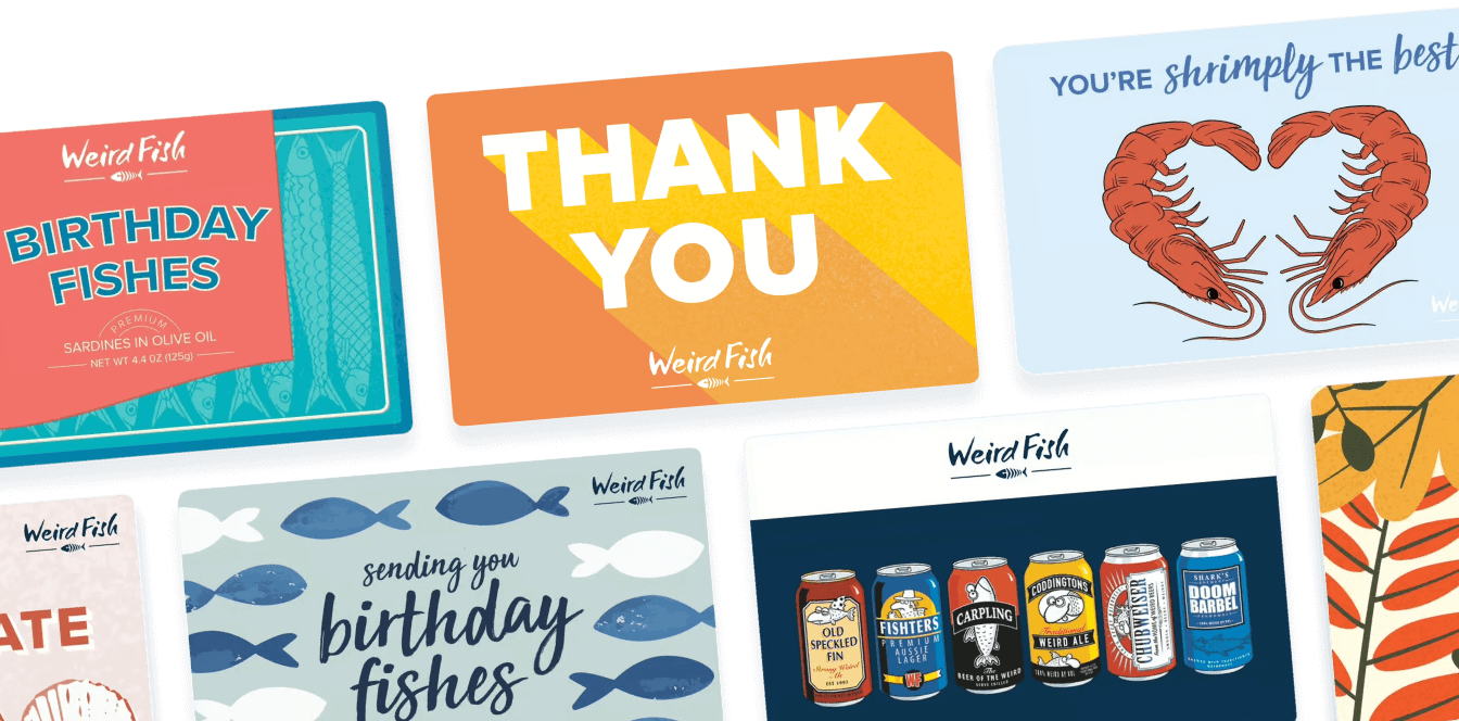 A selection of Weird Fish gift cards