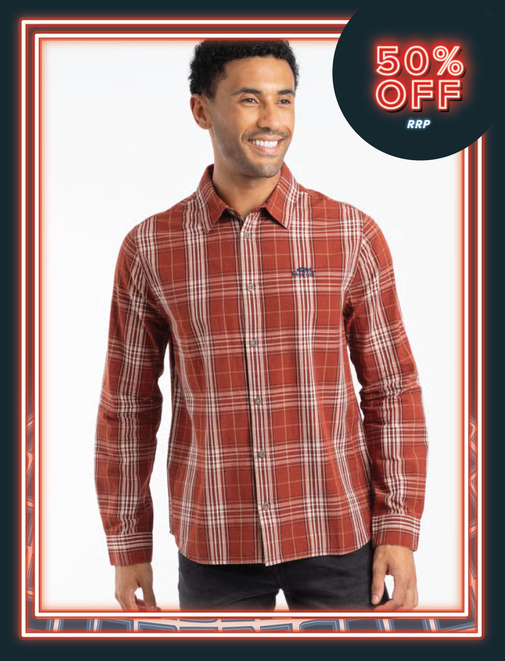 Lando Long Sleeve Check Shirt Rust Leaves