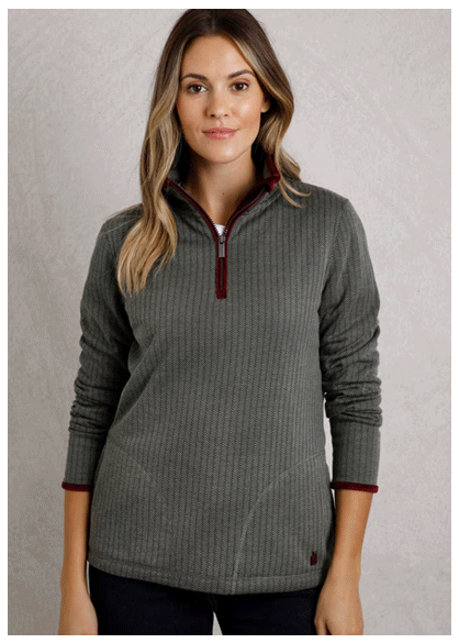 Lilie Eco 1/4 Zip Herringbone Fleece Dark Olive