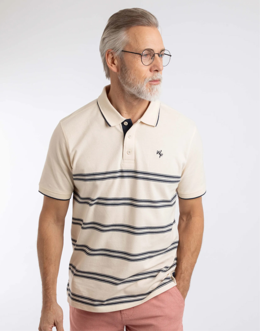 Bradbury Pique Stripe Polo Shirt Ecru