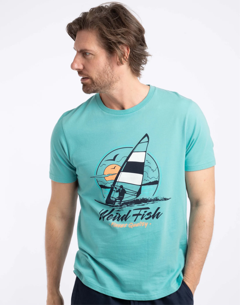 Cross Shore Front Print Graphic T-Shirt Aqua blue