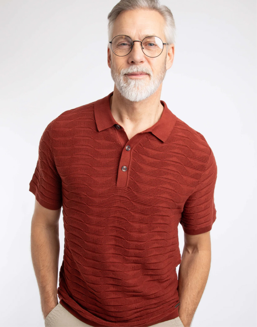 Emmet Trophy Neck Knitted Polo Shirt Coconut Shell
