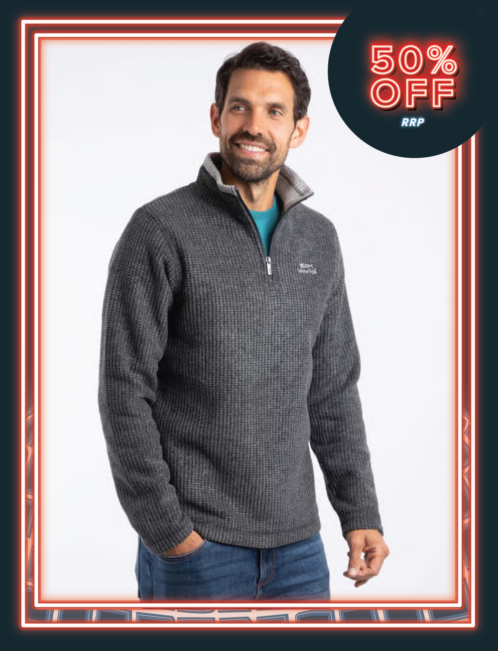 Newark 1/4 Zip Grid Fleece Washed Black