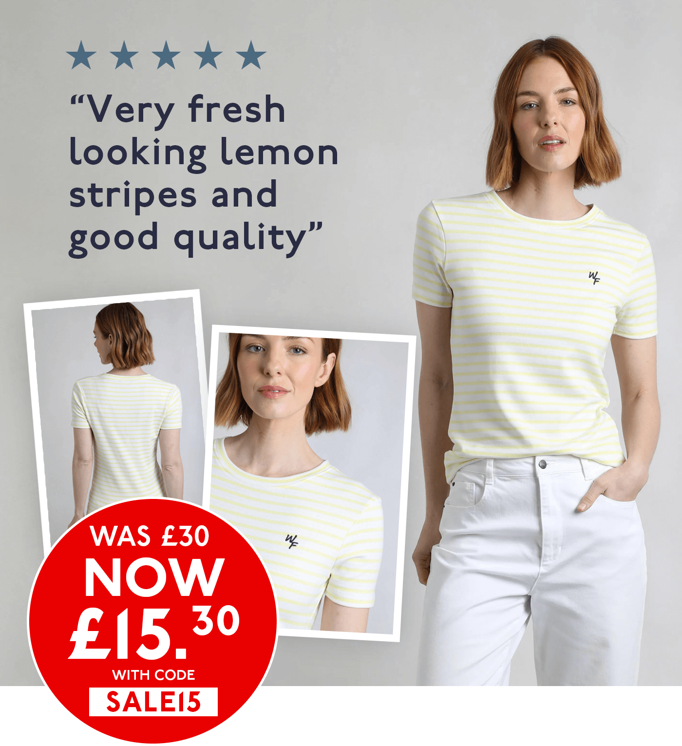 Natalie Organic Cotton Striped Crew Neck T-Shirt Lemon