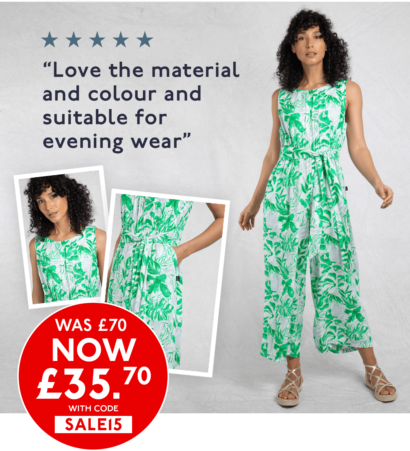 Padra Lenzing EcoVero™ Wide Leg Printed Jumpsuit Evergreen