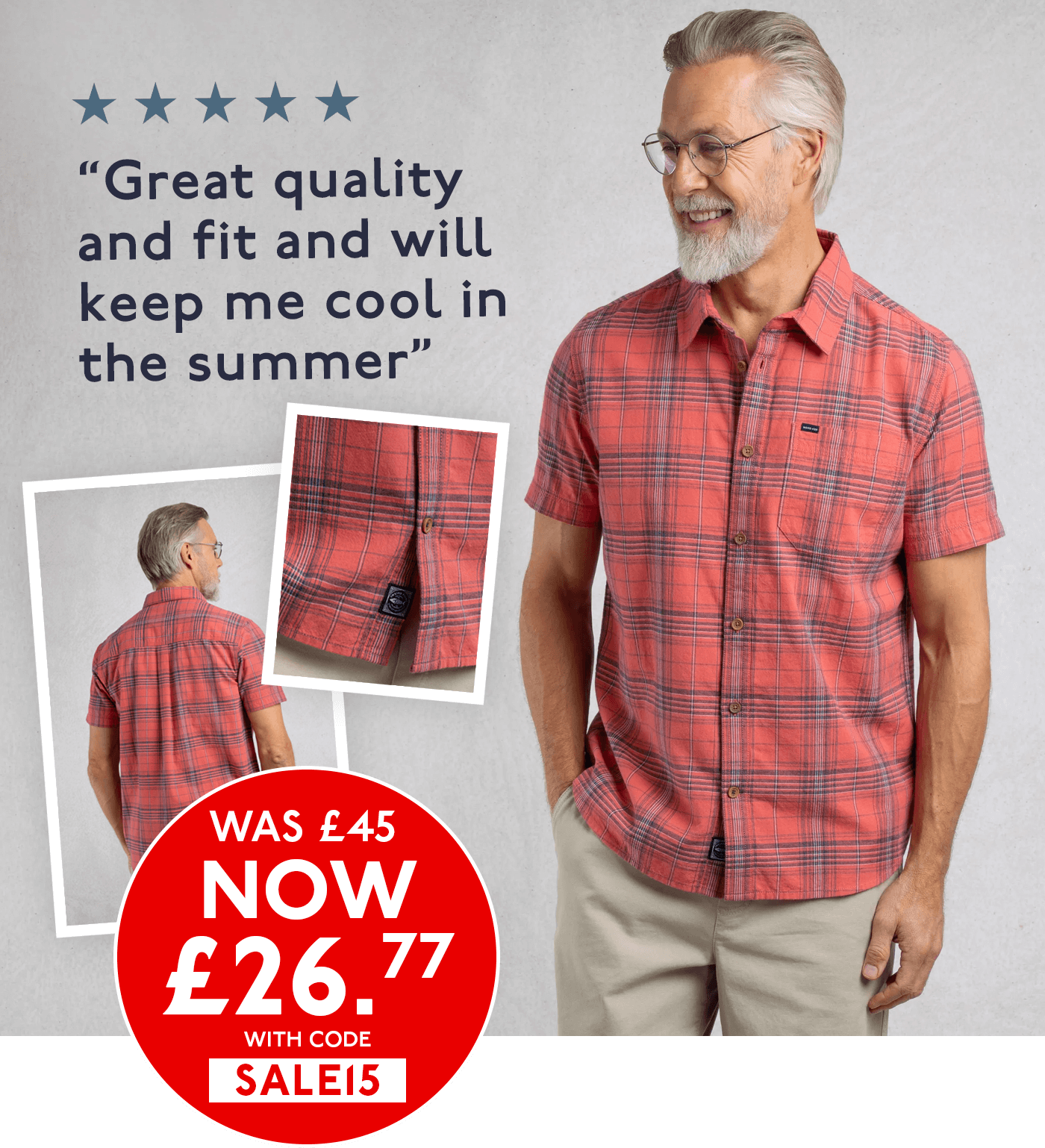 Angeles Vintage Wash Short Sleeve Check Shirt Retro Red