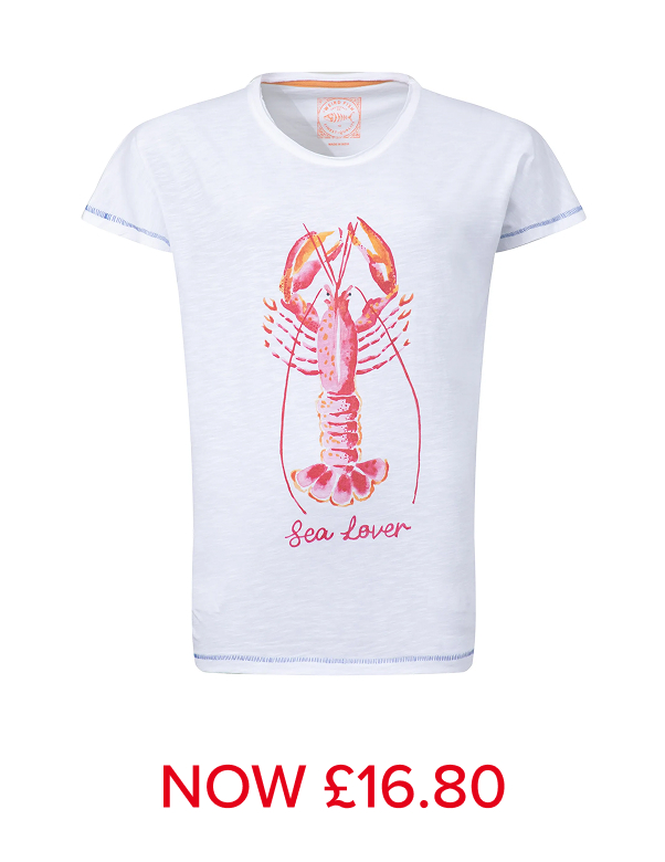 Sea Lover Lobster Front Print Graphic T-Shirt White