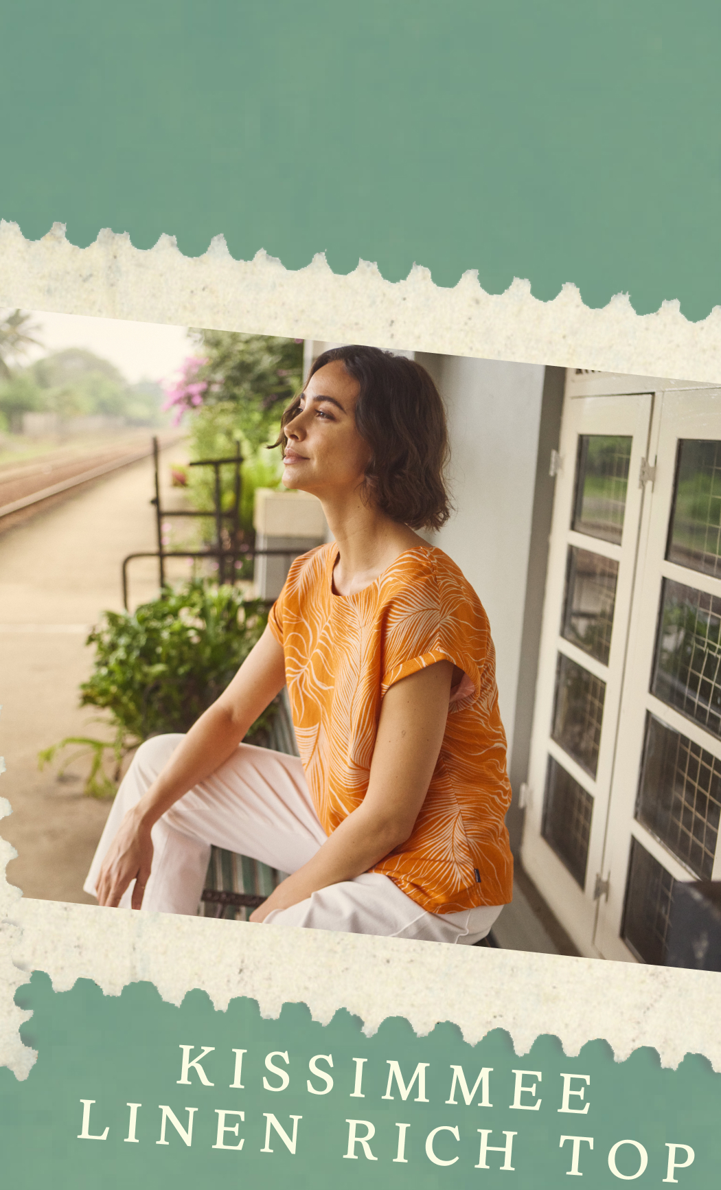 Kissimmee Printed Linen Rich Top Orange Peel