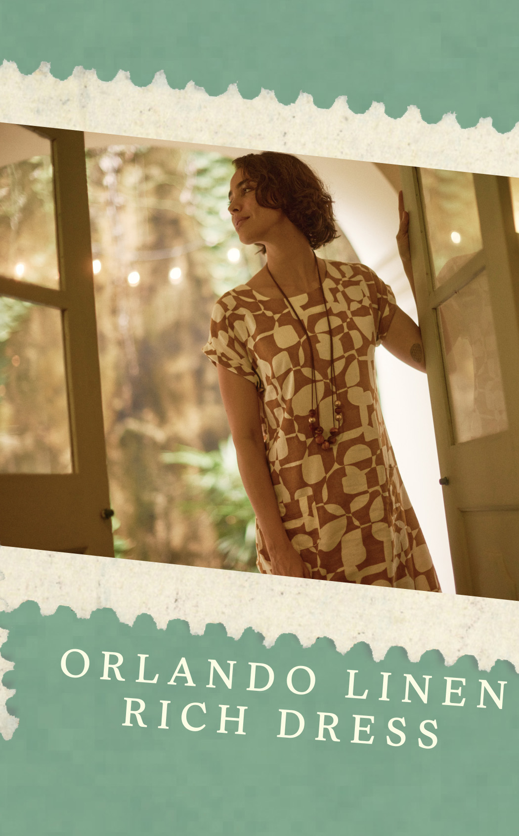 Orlando Printed Linen Rich Shift Dress Ochre