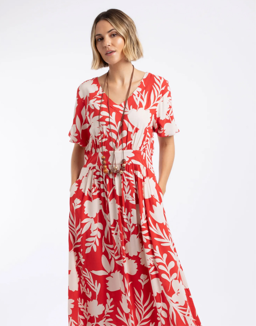 Dilsha Printed Midi Dress Radical Red