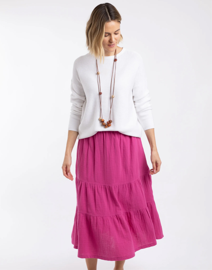 Lathika Double Cloth Tiered Midi Skirt Gerbera
