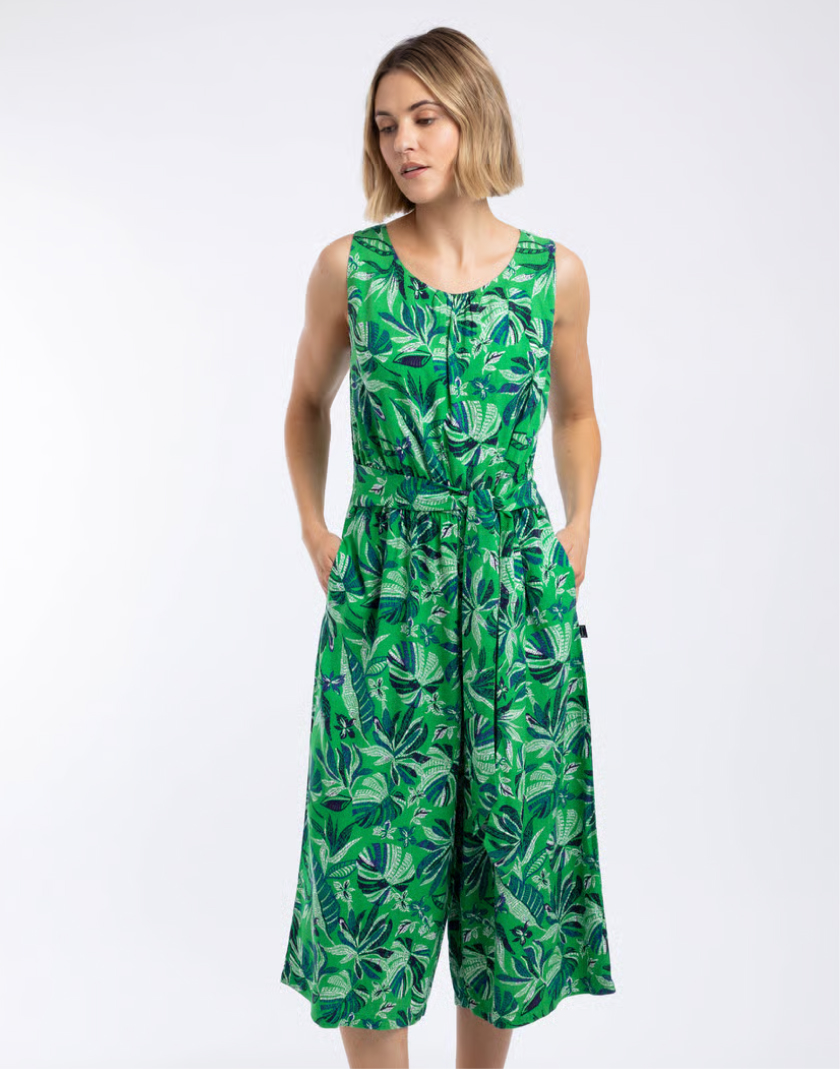 Nalani Printed Viscose Jumpsuit Cactus Green