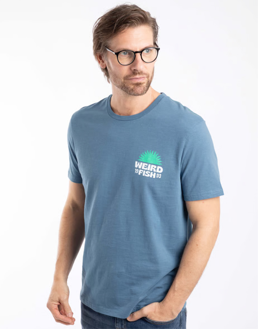 Sun Beam Back Print Graphic T-Shirt Washed Blue