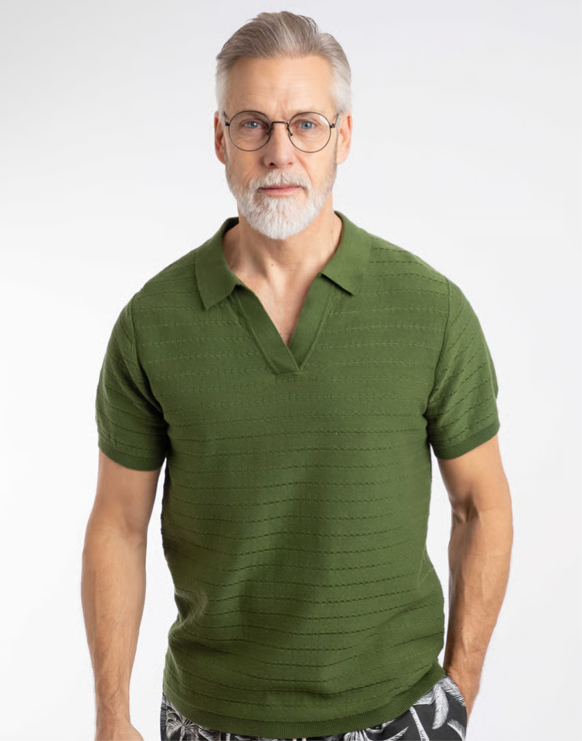 Tyne Trophy Neck Knitted Polo Shirt Ginko Green