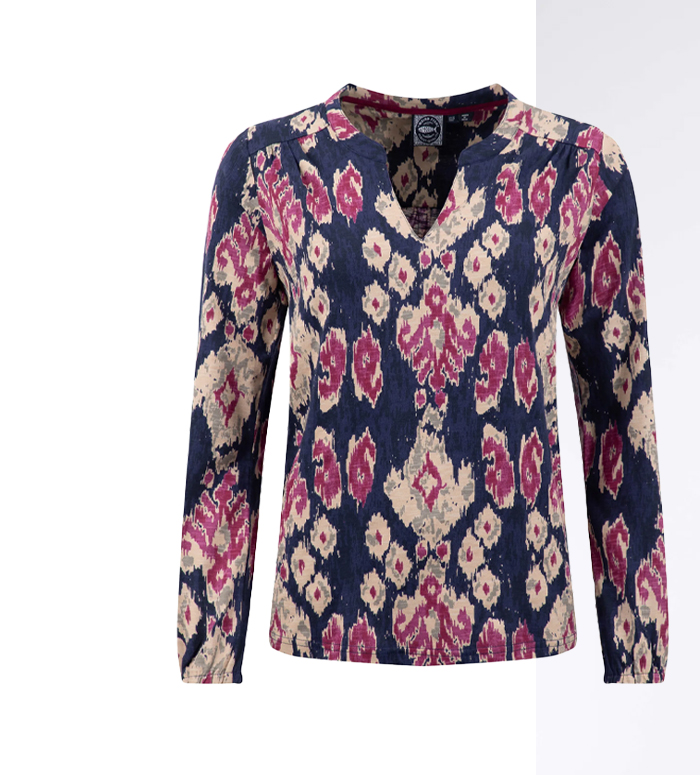 Brooke Printed V Neck Jersey Top Petrol Blue