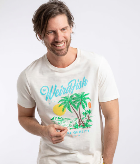 Palm Island Front Print Graphic T-Shirt Dusty White