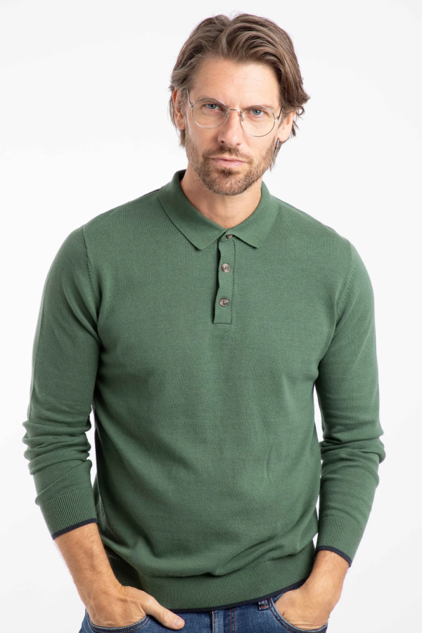 Alden Long Sleeve Knitted Polo Army Green
