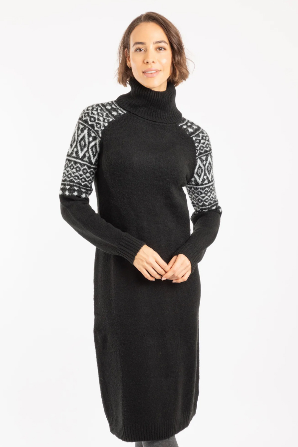 Ezzie Fair Isle Roll Neck Knitted Dress Black