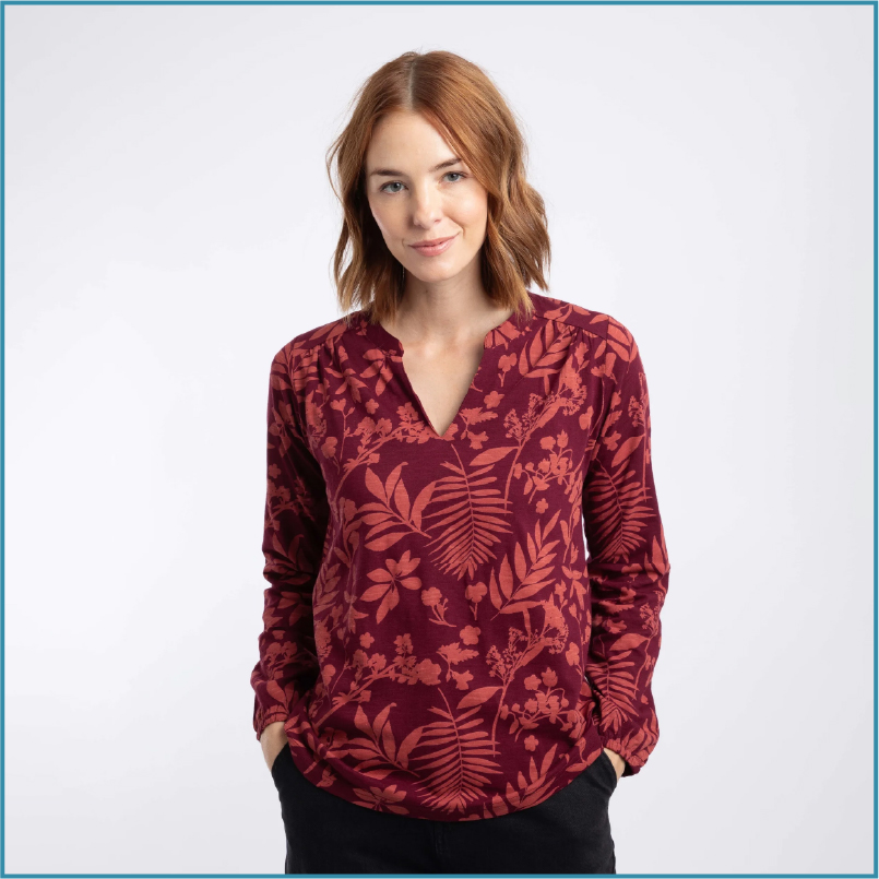 Brooke Printed V Neck Jersey Top Cinnamon